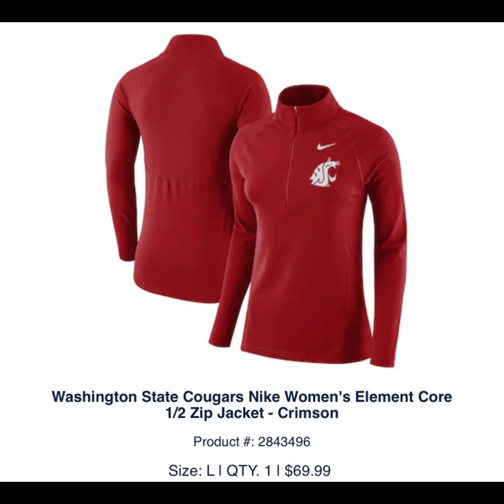 WSU Cougars Nike Dri Fit 1/2 Zip Jacket